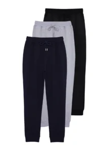 TRENDYOLMİLLA MEN Black-NAVY BLUE-Gray Melange 100% Cotton 3 Sets Paket Sweatpants - Image 2