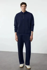 TRENDYOLMİLLA MEN NAVY BLUE Oversized/Wide Cut High Neck Zippered Tracksuit