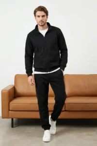 TRENDYOLMİLLA MEN Black Regular/Normal Cut Zippered Basic Tracksuit - Image 4