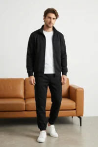 TRENDYOLMİLLA MEN Black Regular/Normal Cut Zippered Basic Tracksuit - Image 5