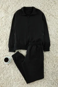 TRENDYOLMİLLA MEN Black Regular/Normal Cut Zippered Basic Tracksuit - Image 7
