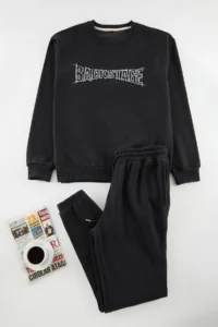 TRENDYOLMİLLA MEN Anthracite Oversized/Wide Cut Text Printed Tracksuit - Image 10
