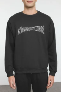 TRENDYOLMİLLA MEN Anthracite Oversized/Wide Cut Text Printed Tracksuit - Image 7