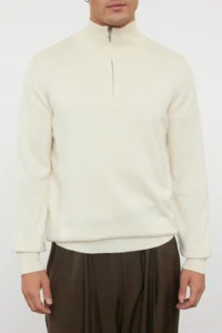 TRENDYOLMİLLA MEN Ecru Regular Cotton Half Turtleneck Plain Knitwear Sweater - Image 3