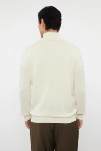 TRENDYOLMİLLA MEN Ecru Regular Cotton Half Turtleneck Plain Knitwear Sweater - Image 5