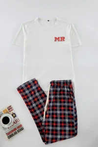 TRENDYOLMİLLA MEN Men Ecru Regular Fit Printed Knitting Couple 100% Cotton Pajama Set - Image 7