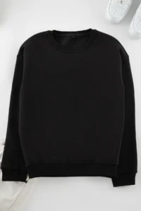 TRENDYOLMİLLA MEN Black Oversized/Wide Cut Cotton Basic Thick Sweatshirt with Fleece Inside - Image 2