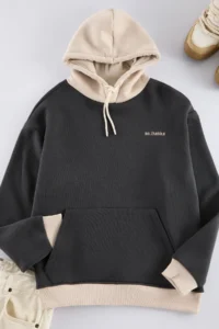 TRENDYOLMİLLA MEN Anthracite Oversized/Wide Cut Hooded Color Blocked Embroidered Sweatshirt with Fleece Inside - Image 6