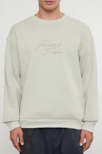 TRENDYOLMİLLA MEN Stone Oversized/Wide Cut Text Embroidered Thick Fleece Sweatshirt - Image 4