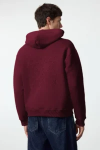 TRENDYOLMİLLA MEN Burgundy Oversized/Wide Cut Back Embroidery Detailed Hooded Sweatshirt - Image 3