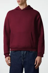 TRENDYOLMİLLA MEN Burgundy Oversized/Wide Cut Back Embroidery Detailed Hooded Sweatshirt - Image 5