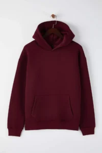 TRENDYOLMİLLA MEN Burgundy Oversized/Wide Cut Back Embroidery Detailed Hooded Sweatshirt - Image 9
