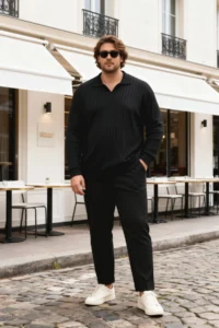 TRENDYOLMİLLA MEN Black Regular V-neck Plain Plus Size Chic Sweater