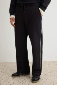 TRENDYOLMİLLA MEN Black Straight Fit Thick Material Piped Light Hem Sweatpants