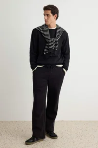 TRENDYOLMİLLA MEN Black Straight Fit Thick Material Piped Light Hem Sweatpants - Image 2
