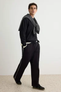 TRENDYOLMİLLA MEN Black Straight Fit Thick Material Piped Light Hem Sweatpants - Image 3