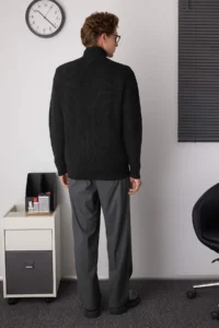 TRENDYOLMİLLA MEN Black Regular High Neck Plain Zippered Cardigan - Image 4