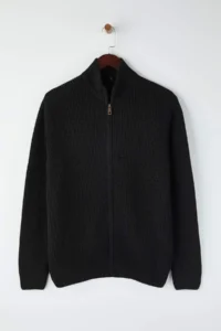 TRENDYOLMİLLA MEN Black Regular High Neck Plain Zippered Cardigan - Image 5