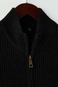 TRENDYOLMİLLA MEN Black Regular High Neck Plain Zippered Cardigan - Image 6