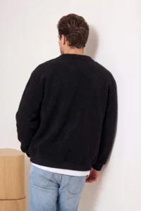 TRENDYOLMİLLA MEN Black Oversized/Wide Cut V-neck buttoned textured Thick Cardigan - Image 3