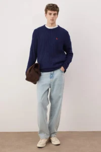 TRENDYOLMİLLA MEN NAVY BLUE Regular/Normal Cut Crew Neck animals Embroidery Soft Touch Sweater