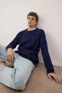 TRENDYOLMİLLA MEN NAVY BLUE Regular/Normal Cut Crew Neck animals Embroidery Soft Touch Sweater - Image 2