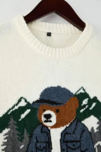 TRENDYOLMİLLA MEN Ecru Regular Crew Neck animals Teddy Bear Sweater - Image 7