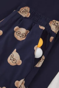 TRENDYOLMİLLA MEN NAVY BLUE Regular 100% Cotton Teddy Bear Patterned Knitting Pajama Set - Image 6