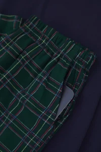 TRENDYOLMİLLA MEN NAVY BLUE Regular Button Collar Plaid Knitting Pajama Set - Image 3