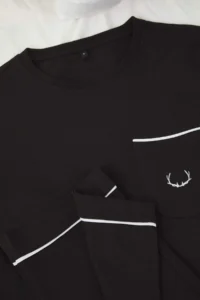 TRENDYOLMİLLA MEN Black Regular/Normal Cut Biye Detailed Embroidered Pajama Set - Image 3