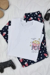 TRENDYOLMİLLA MEN WHITE Regular Fit Cotton Popcorn Patterned LONG Pajama Set