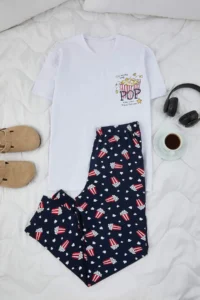 TRENDYOLMİLLA MEN WHITE Regular Fit Cotton Popcorn Patterned LONG Pajama Set - Image 2