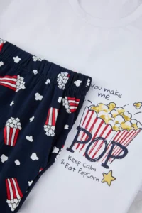 TRENDYOLMİLLA MEN WHITE Regular Fit Cotton Popcorn Patterned LONG Pajama Set - Image 3