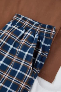 TRENDYOLMİLLA MEN Brown Regular Plaid / Checkered Knitting Pajama Set - Image 2