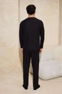 TRENDYOLMİLLA MEN Black Regular Soft Waffle Knitting Pajama Set - Image 4
