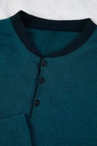 TRENDYOLMİLLA MEN Petrol Regular Collar buttoned Knitting Pajama Set - Image 3