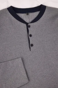 TRENDYOLMİLLA MEN Smoke Gray Regular Collar buttoned Knitting Pajama Set - Image 6