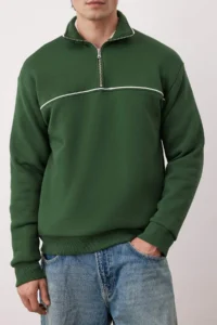 TRENDYOLMİLLA MEN Emerald Green Yeni Oversized/Wide Cut High Neck Biye Detailed Sweatshirt