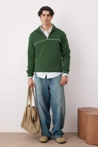 TRENDYOLMİLLA MEN Emerald Green Yeni Oversized/Wide Cut High Neck Biye Detailed Sweatshirt - Image 2