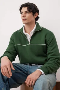 TRENDYOLMİLLA MEN Emerald Green Yeni Oversized/Wide Cut High Neck Biye Detailed Sweatshirt - Image 3
