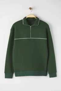 TRENDYOLMİLLA MEN Emerald Green Yeni Oversized/Wide Cut High Neck Biye Detailed Sweatshirt - Image 5
