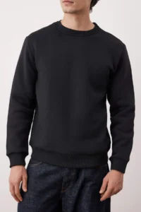 TRENDYOLMİLLA MEN Black Regular/Normal Cut Crew Neck Thick/Fleece Inside Sweatshirt - Image 3
