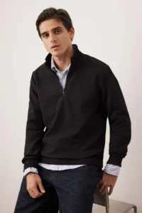 TRENDYOLMİLLA MEN Black Regular/Normal Cut Thick High Neck Sweatshirt - Image 2