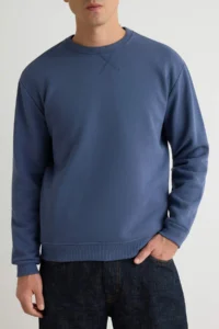TRENDYOLMİLLA MEN Indigo Rahat Cut Basic Crew Neck Sweatshirt - Image 3