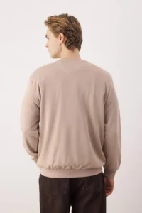 TRENDYOLMİLLA MEN Beige Rahat Cut Basic Crew Neck Sweatshirt - Image 4