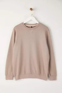 TRENDYOLMİLLA MEN Beige Rahat Cut Basic Crew Neck Sweatshirt - Image 5