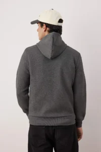 TRENDYOLMİLLA MEN Gray Regular/Normal Cut textured Hooded Sweatshirt - Image 4