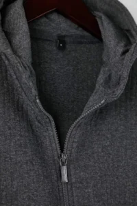 TRENDYOLMİLLA MEN Gray Regular/Normal Cut textured Hooded Sweatshirt - Image 7