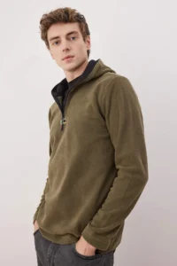 TRENDYOLMİLLA MEN Khaki slim/slim Fit Fleece Zippered Hooded Sweatshirt