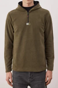 TRENDYOLMİLLA MEN Khaki slim/slim Fit Fleece Zippered Hooded Sweatshirt - Image 3